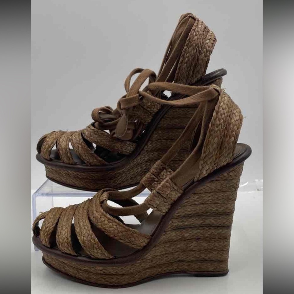 Women’s Bottega Veneta Platform Wedge Braided Wedge Sandals - Brown Size 39